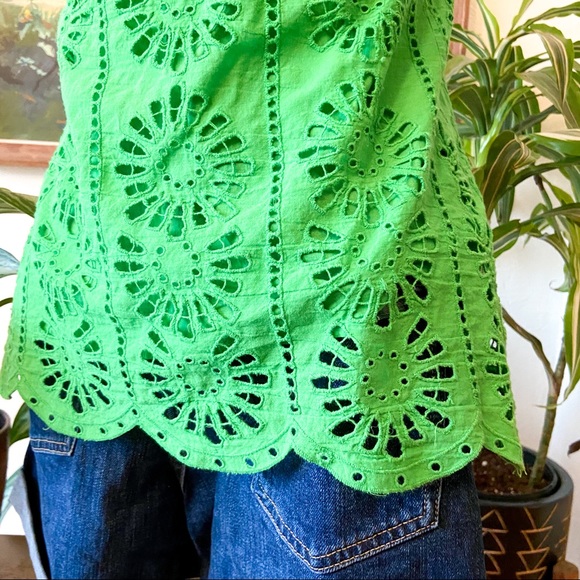 Lu Lu Lame Green Eyelet Lace Top | Size Small - Picture 4 of 8